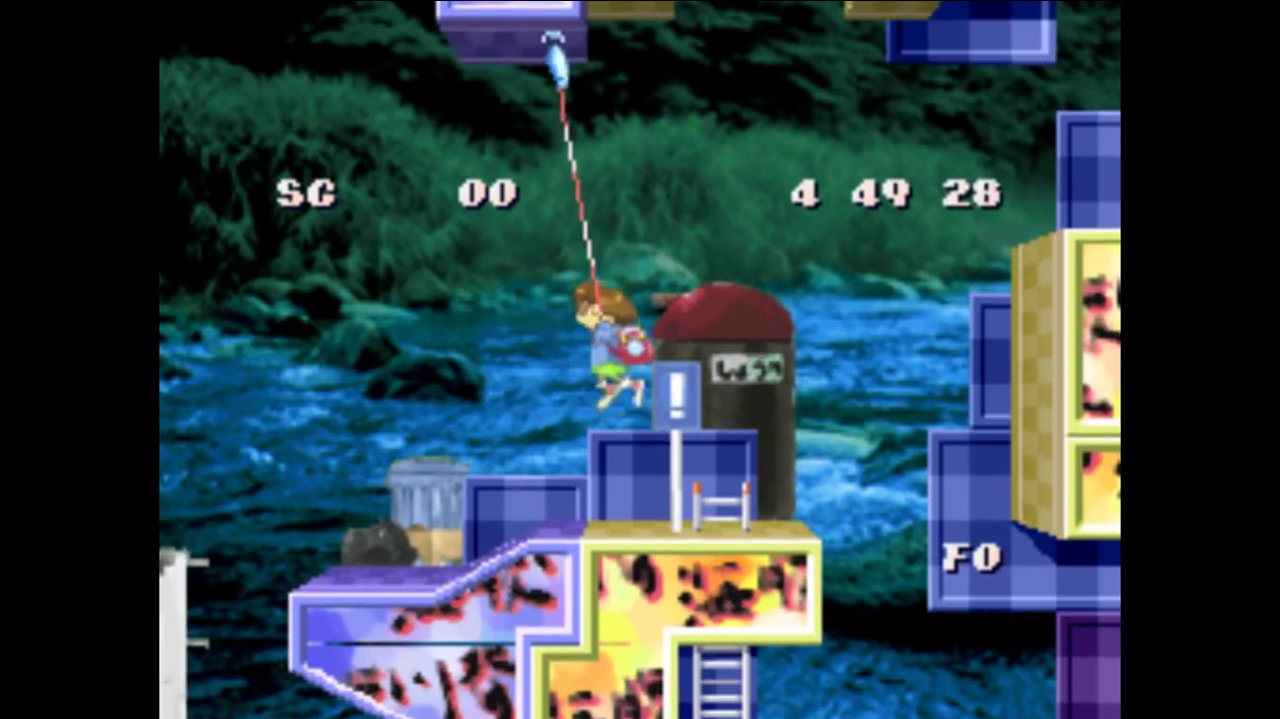 DS Screenshot showing fishing link between player and grappling hook