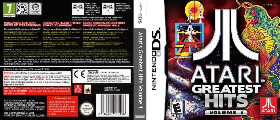 Atari's Greatest Hits Volume 1. The front cover is US, the back is EU, and the spine is custom.