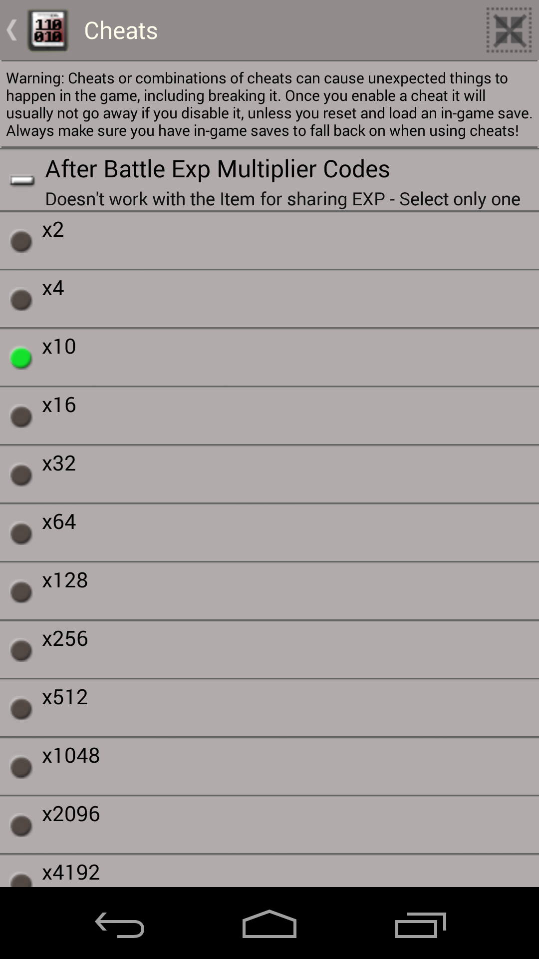 Cheat menu